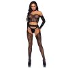 Set Top, Panty, Medias y Guantes de Malla Negro