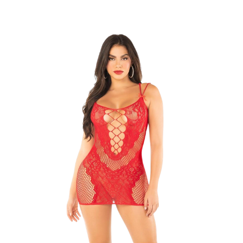 Mini Vestido De Malla Y Encaje Red